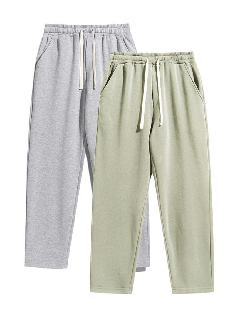 Men'S Regular Fit Solid Drawstring Waist Sweatpants, Casual Pocket Design Pants for Fall & Winter, Men'S Trousers for Daily Wear