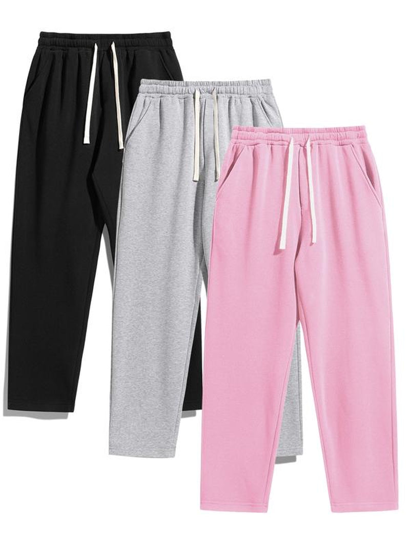 Men'S Regular Fit Solid Drawstring Waist Sweatpants, Casual Pocket Design Pants for Fall & Winter, Men'S Trousers for Daily Wear