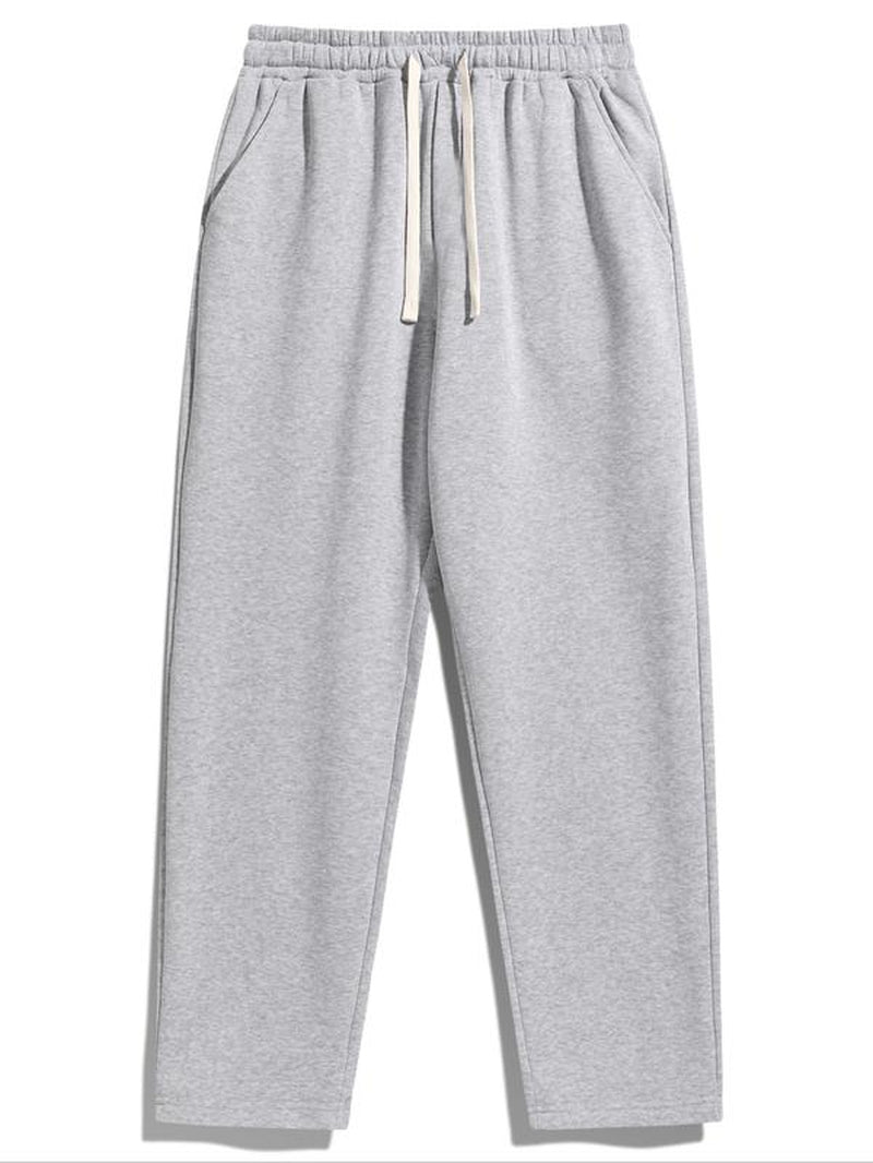 Men'S Solid Thermal Lined Drawstring Waist Pants, Casual Comfy Loose Fitting Trousers for Fall & Winter, Men'S Bottoms for Daily Wear, Relaxed Fit