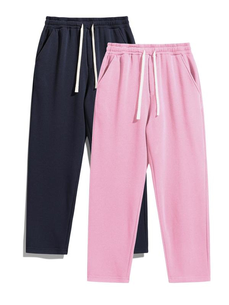 Men'S Regular Fit Solid Drawstring Waist Sweatpants, Casual Pocket Design Pants for Fall & Winter, Men'S Trousers for Daily Wear