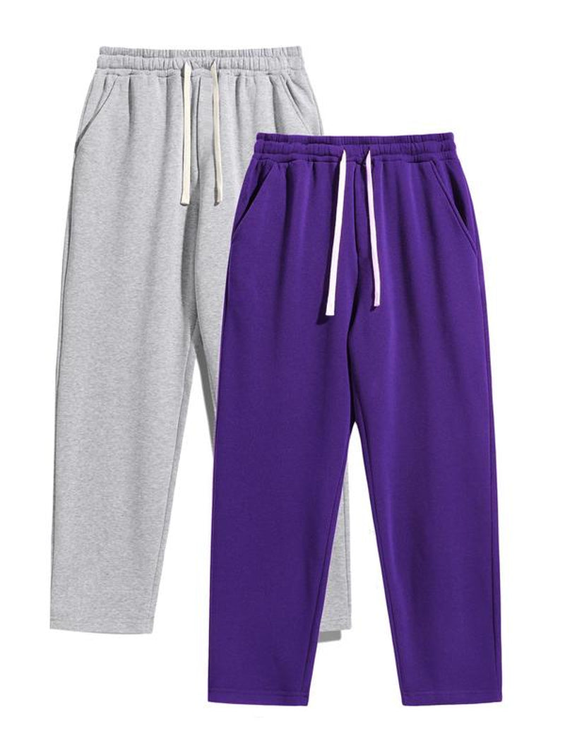 Men'S Regular Fit Solid Drawstring Waist Sweatpants, Casual Pocket Design Pants for Fall & Winter, Men'S Trousers for Daily Wear