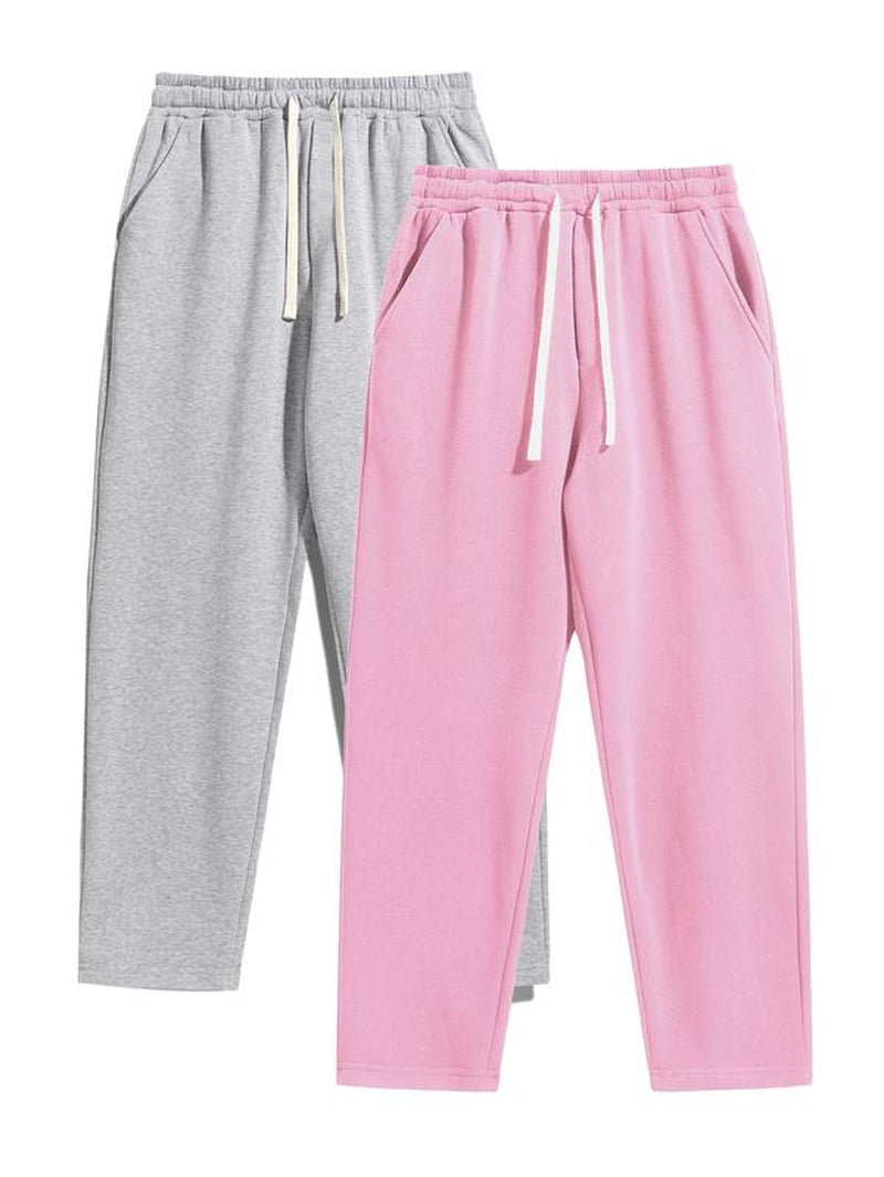 Men'S Regular Fit Solid Drawstring Waist Sweatpants, Casual Pocket Design Pants for Fall & Winter, Men'S Trousers for Daily Wear