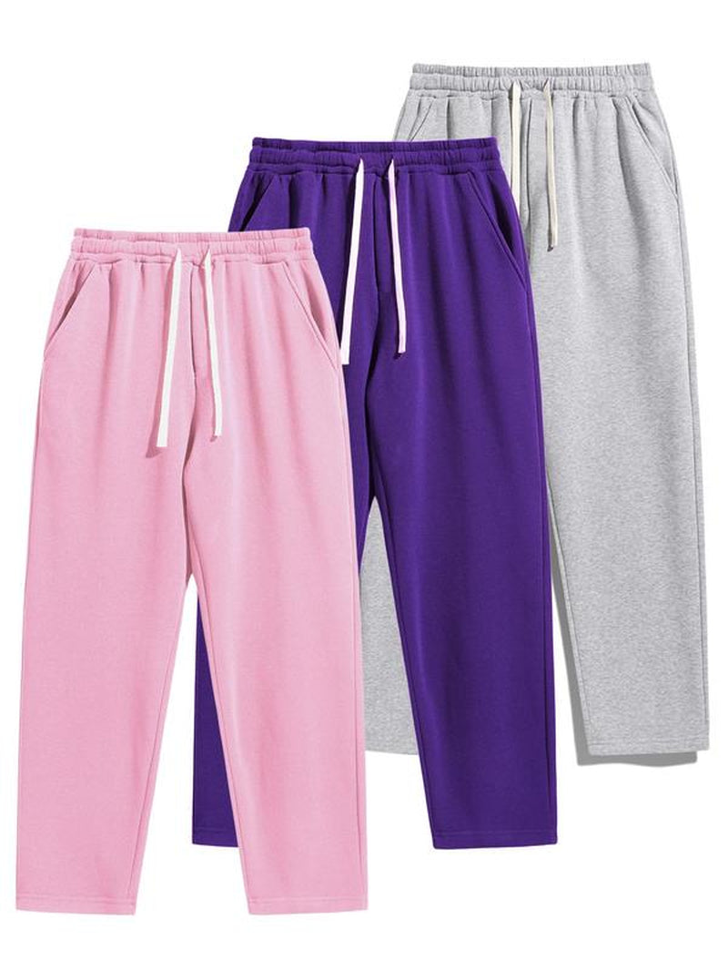 Men'S Solid Thermal Lined Drawstring Waist Pants, Casual Comfy Loose Fitting Trousers for Fall & Winter, Men'S Bottoms for Daily Wear, Relaxed Fit