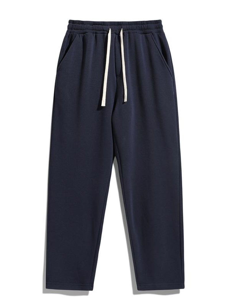 Men'S Solid Thermal Lined Drawstring Waist Pants, Casual Comfy Loose Fitting Trousers for Fall & Winter, Men'S Bottoms for Daily Wear, Relaxed Fit