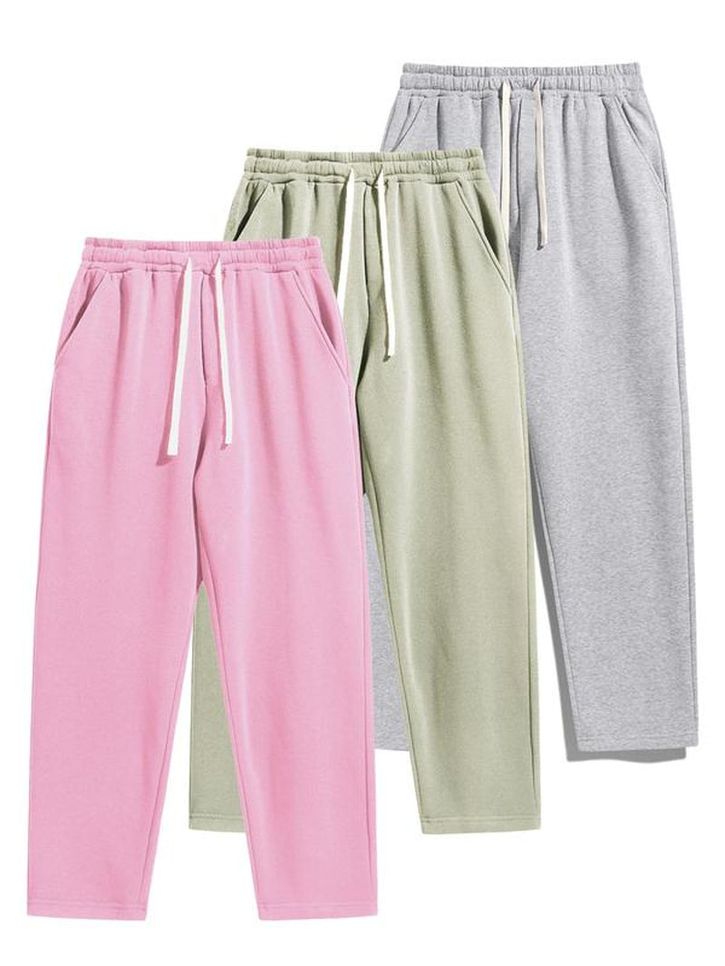 Men'S Solid Thermal Lined Drawstring Waist Pants, Casual Comfy Loose Fitting Trousers for Fall & Winter, Men'S Bottoms for Daily Wear, Relaxed Fit