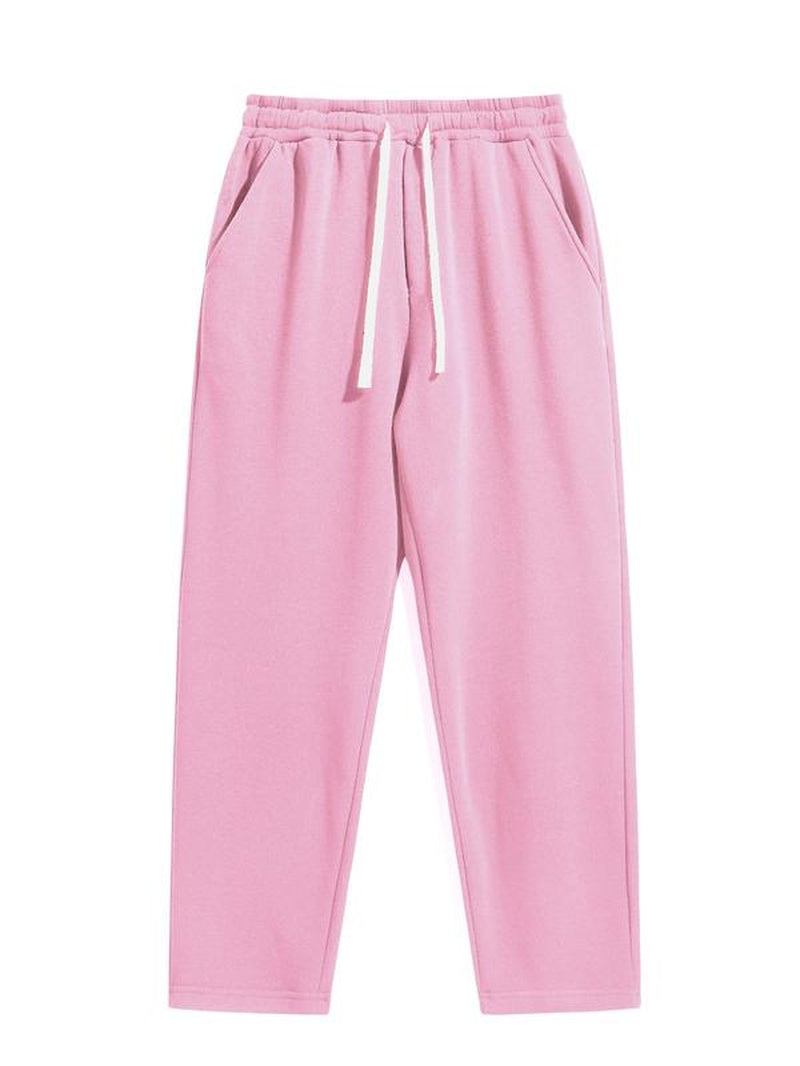 Men'S Solid Thermal Lined Drawstring Waist Pants, Casual Comfy Loose Fitting Trousers for Fall & Winter, Men'S Bottoms for Daily Wear, Relaxed Fit