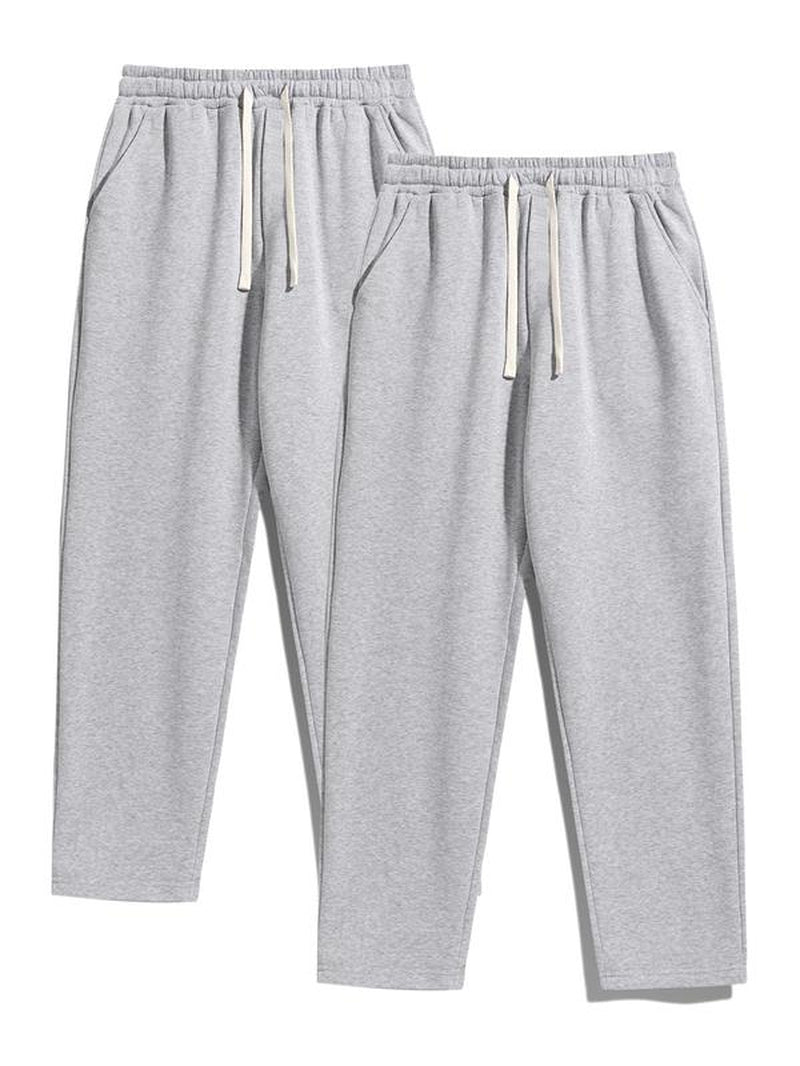Men'S Regular Fit Solid Drawstring Waist Sweatpants, Casual Pocket Design Pants for Fall & Winter, Men'S Trousers for Daily Wear