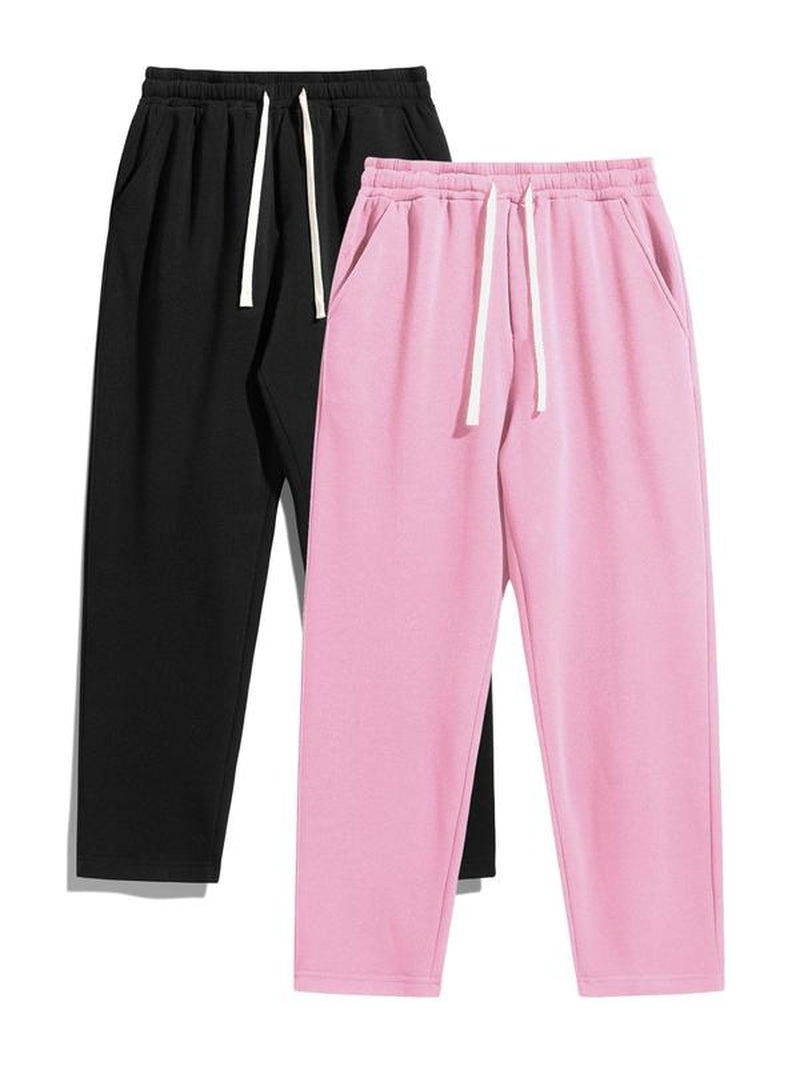 Men'S Regular Fit Solid Drawstring Waist Sweatpants, Casual Pocket Design Pants for Fall & Winter, Men'S Trousers for Daily Wear