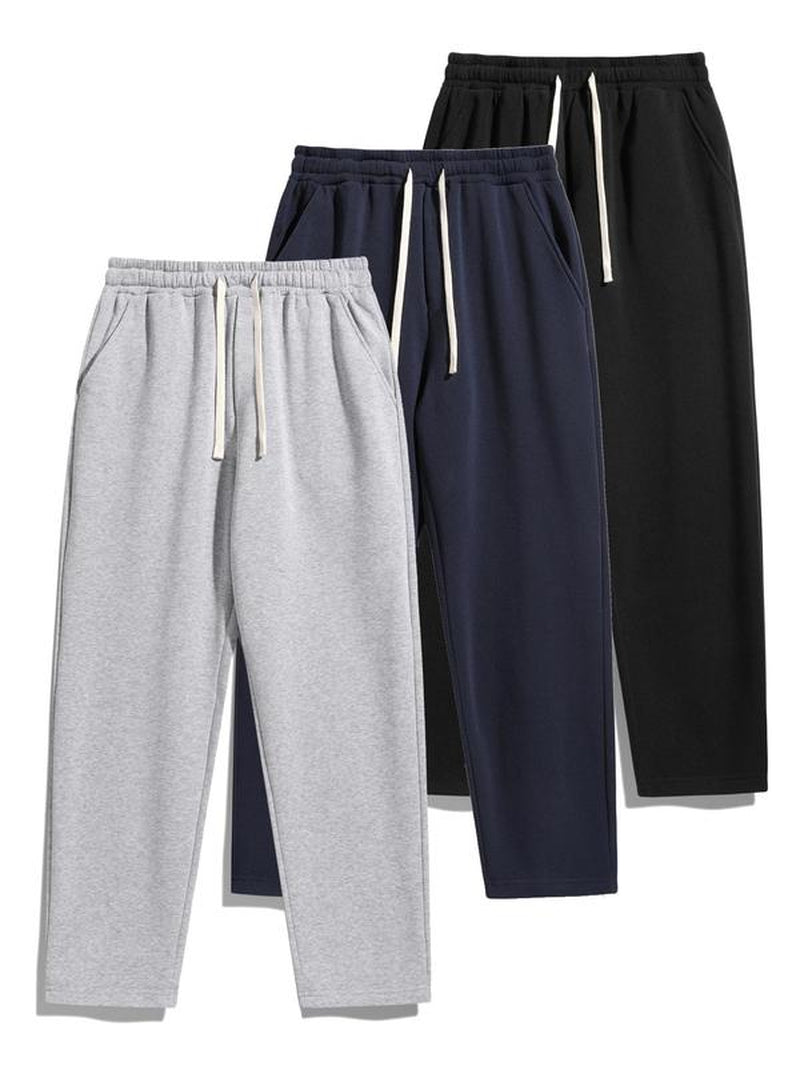 Men'S Solid Thermal Lined Drawstring Waist Pants, Casual Comfy Loose Fitting Trousers for Fall & Winter, Men'S Bottoms for Daily Wear, Relaxed Fit